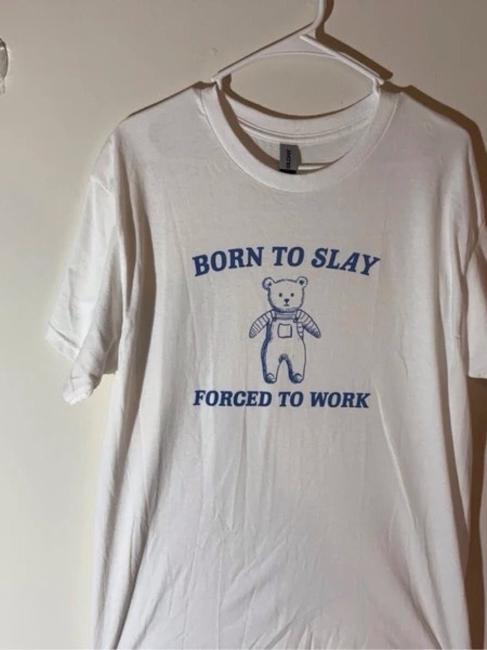 Source Unknown White T-Shirt with Blue Bear Graphic - Men's Polo Style